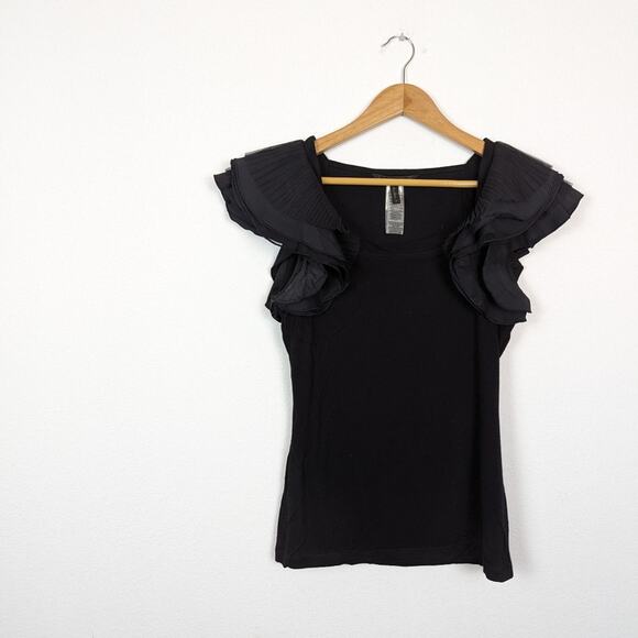 BCBGMaxAzria Black Mirabelle Ruffle Shoulder Top Size S - Picture 3 of 8
